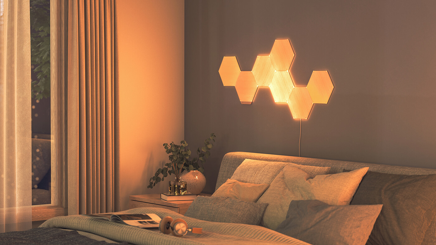 Bedroom with Nanoleaf wall panels
